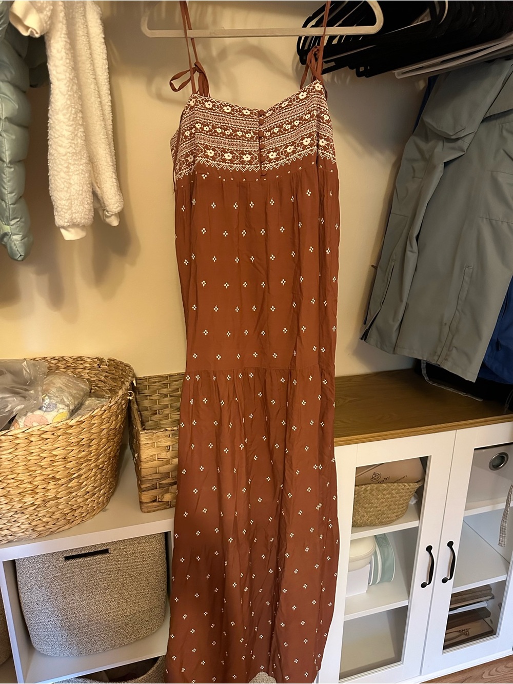 Alpine Kind Rust Brown Maxi Dress with White Trim